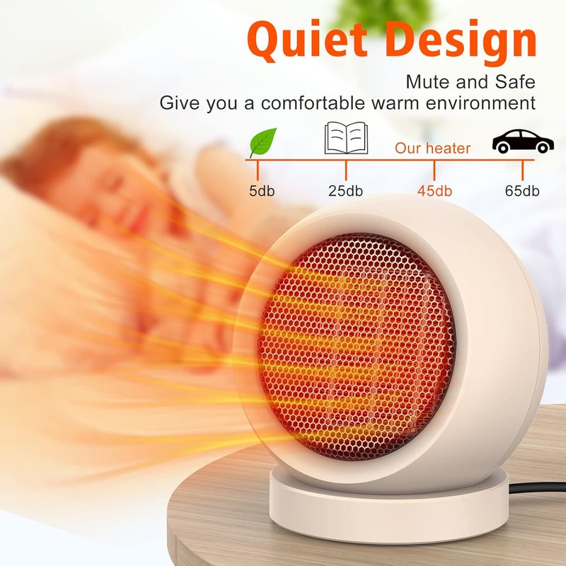 Coolfor Space Heater,PTC Ceramic/Portable Electric Desktop Heater High Output Desktop Heater for Home Bedroom Office Desk Indoor Use(Light Brown) - Image 3